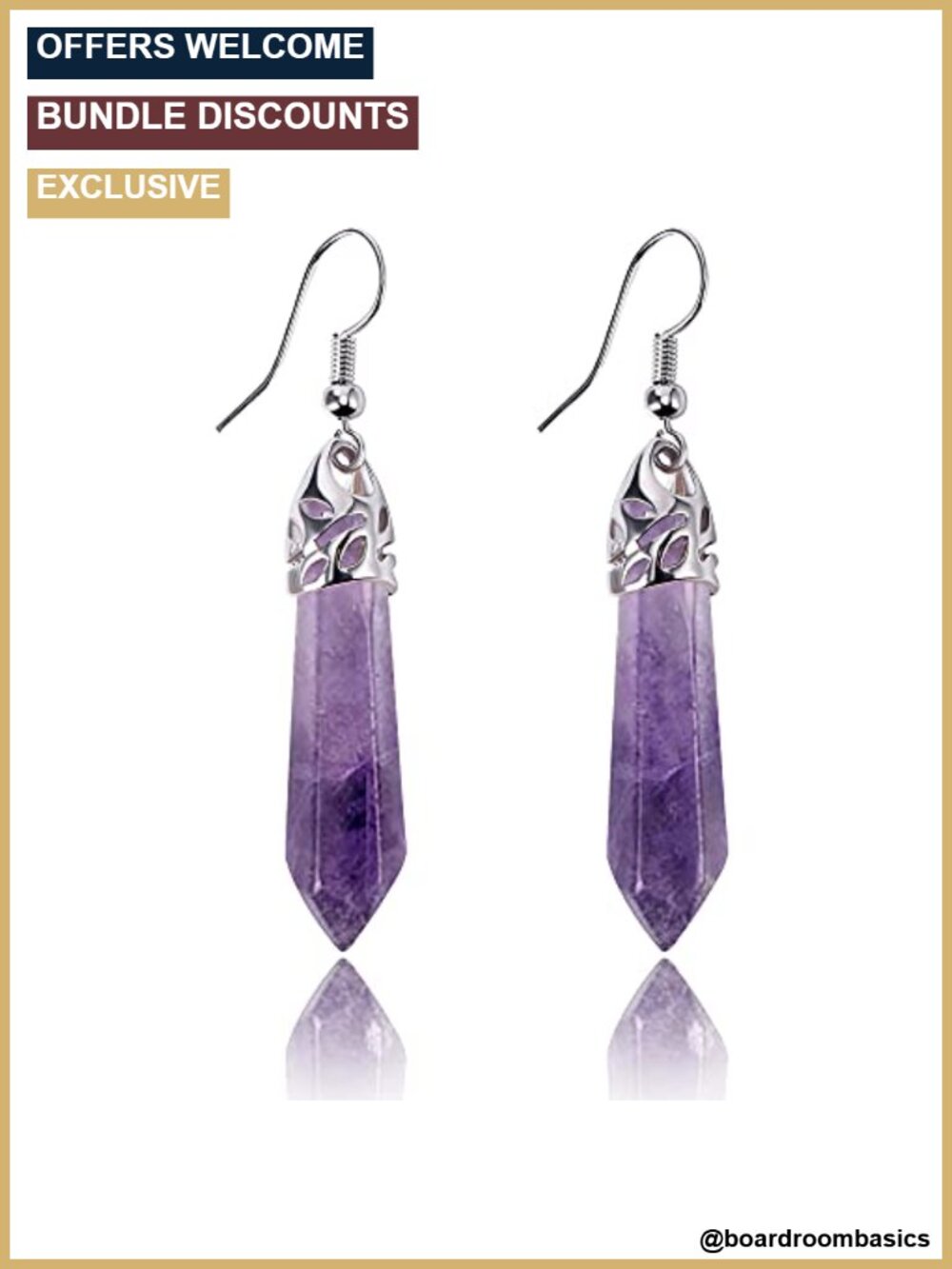 Natural Quartz Crystal Point Dangle Earrings Silver Plated Drop Chakra Gift